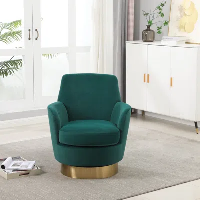Simplie Fun Velvet Swivel Barrel Chair In Green