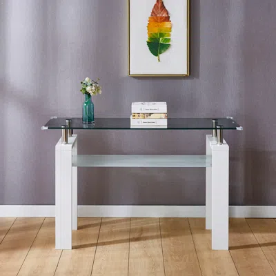 Simplie Fun White Mdf Console Table, Tempered Glass Top, Modern Foyer ...