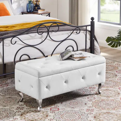 Simplie Fun White Upholstered Storage Ottoman Bench In Gray