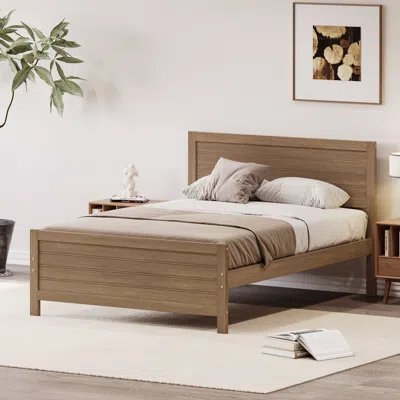 Simplie Fun Wood Platform Bed Frame With Headboard, Mattress Foundation