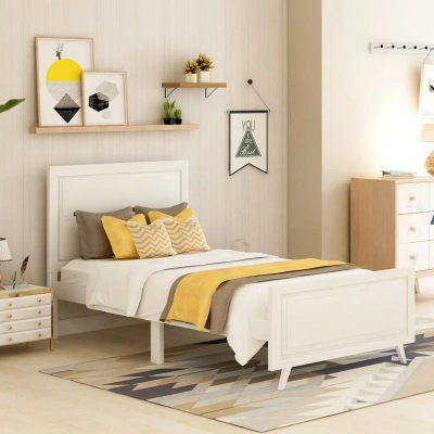 Simplie Fun Wood Platform Bed Twin Bed Frame Mattress Foundation In White