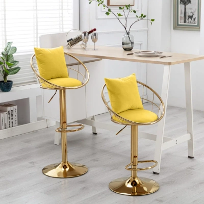 Simplie Fun Yellow Velvet Bar Chair In Gold