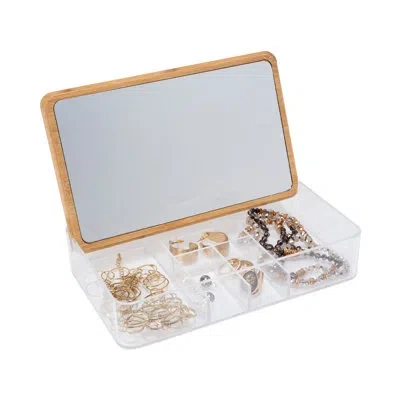 Simplify 5 Compartment Clear Organizer With Bamboo Lid & Mirror