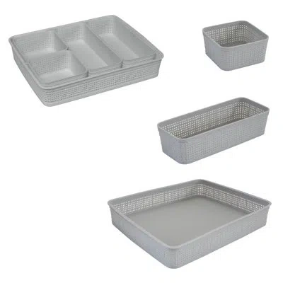 Simplify 5 Piece Plastic Basket Set In Gray