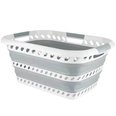 Simplify Collapsible Laundry Basket In White/grey
