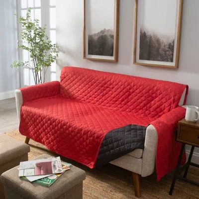 Simplify Double Sided Box Cushion Loveseat Slipcover In Burgundy,black