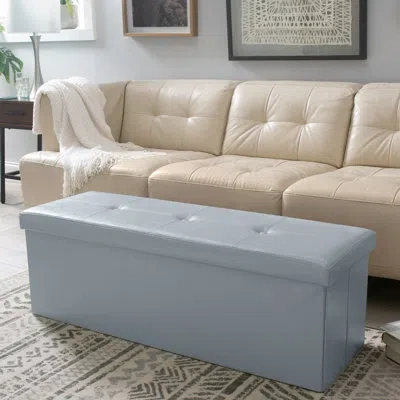 Simplify Latitude Run® Faux Leather Triple Folding Storage Ottoman In Red In Gray Faux Leather