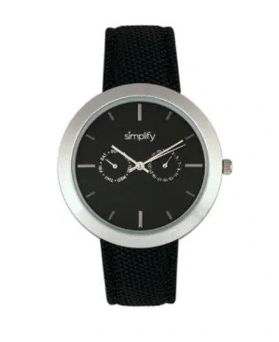 Simplify Quartz The 6100 Black Dial, Canvas-overlaid Black Polyurethane Strap Watch 43mm
