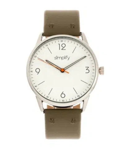 Simplify Quartz The 6300 White Dial, Genuine Olive Leather Watch 41mm In Black / Olive / White