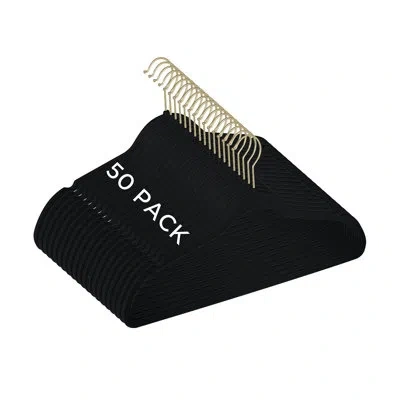 Simplify Rebrilliant Slim Velvet Gold Hook Hangers In Black