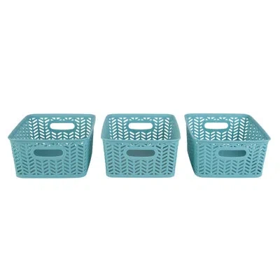 Simplify Small Herringbone Plastic Basket In Dusty Blue