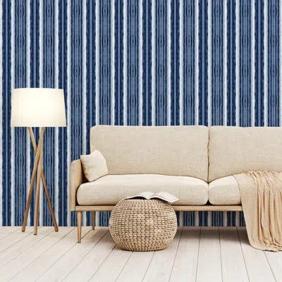 Simplify Stripe 16' L X 1.7" W Smooth Peel And Stick Wallpaper Roll In Blue