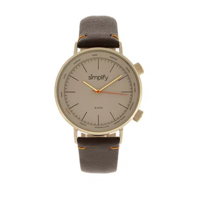 Simplify The 3300 Leather-band Watch - Dark Brown/gold In Multi