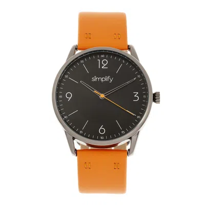 Simplify The 6300 Leather-band Watch, Orange/black In Multi