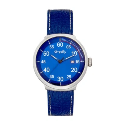 Simplify The 7100 Leather-band Watch W/date In Blue
