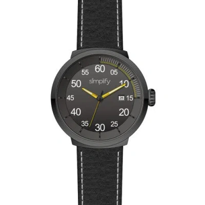 Simplify The 7100 Leather-band Watch W/date In Black