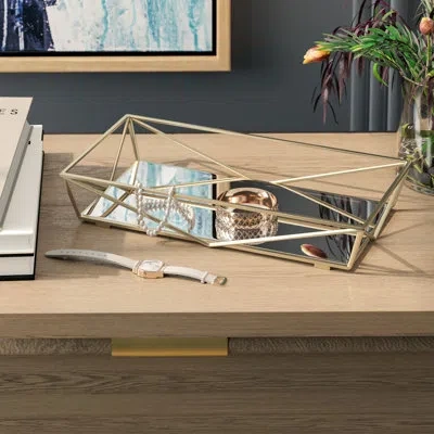 Simplify Tyrese Geometric Vanity Tray In Satin Gold