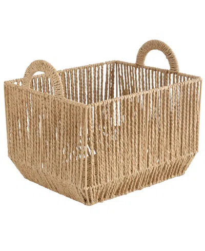 Simplify Vertical Weave Large Storage Basket With Round Handles In Beige