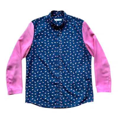 Simply Cynthi Women's Upcycled Grapefruit Print Hybrid Blazer-shirt - Navy & Pink In Multi