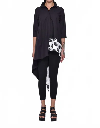 Simply Mila Asymmetrical Flair Tunic In Black/dots In Blue