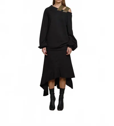 Simply Mila Avant-garde Asymmetrical Sweater In Black/olive