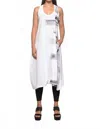 Simply Mila Linen Sleeveless Jumper Dress In Strokes In White
