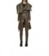 Simply Mila Uneven Long Sleeve Coat In Olive In Green
