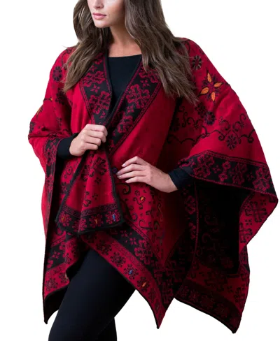 Simply Natural Reversible Alpaca Ruana In Red