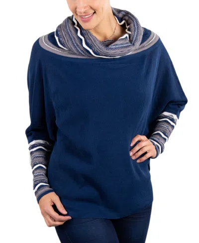 Simply Natural Women's Rossana Alpaca Cowl Neck Poncho Sweater In Blue