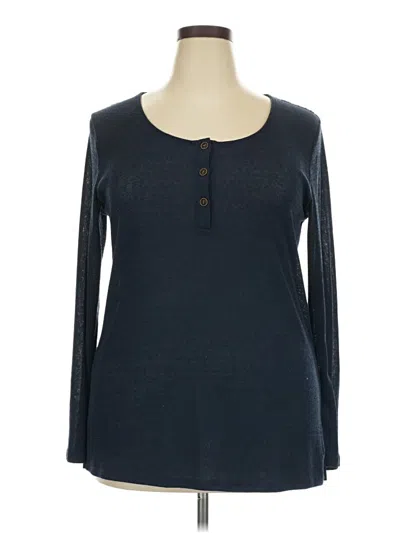 Pre-owned Simply Noelle Long Sleeve Top Blue Crew Neck Tops