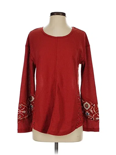 Pre-owned Simply Noelle Long Sleeve Top Red Square Neckline Tops