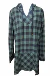 Simply Noelle Women's Plaid Flannel Hoodie Kangaroo Pocket In Green In Green