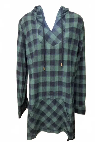 Simply Noelle Women's Plaid Flannel Hoodie Kangaroo Pocket In Green