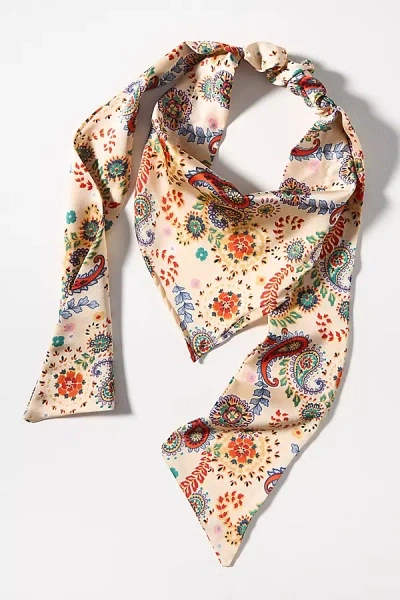 Simply Nova Satin Floral Hair Scarf In Beige