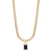 SIMPLY RHONA BLACK STONE HERRINGBONE CHAIN NECKLACE IN 18K GOLD PLATED STAINLESS STEEL