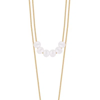 Simply Rhona Double Row Pearl Necklace In 18k Gold Plated Stainless Steel