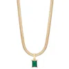 SIMPLY RHONA EMERALD STONE HERRINGBONE CHAIN NECKLACE IN 18K GOLD PLATED STAINLESS STEEL