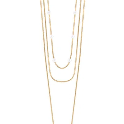 Simply Rhona Exquisite Layered Peal Necklace In 18k Gold Plated Stainless Steel