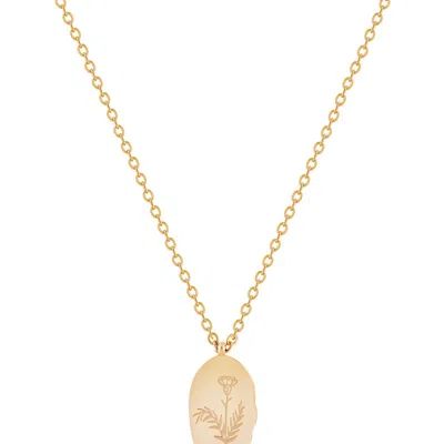 Simply Rhona January Month Engraved Flower Pendant In 18k Gold Plated Stainless Steel