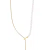 SIMPLY RHONA LONG PEARL FUSHION DROP NECKLACE IN 18K GOLD PLATED STAINLESS STEEL