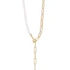 SIMPLY RHONA LONG PEARL HEART PENDANT NECKLACE IN 18K GOLD PLATED STAINLESS STEEL