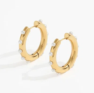 Simply Rhona Luxury Pearl Hoop Earrings In 18k Gold Plated Stainless Steel