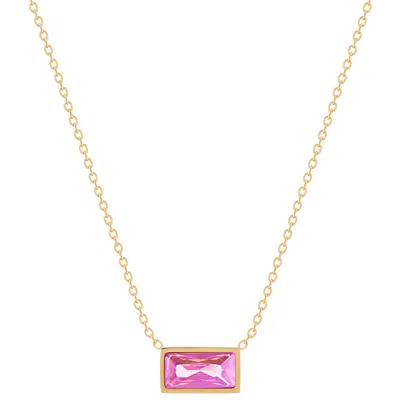 Simply Rhona Pink Gem Choker Necklace In 18k Gold Plated Stainless Steel
