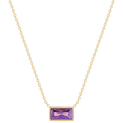 Simply Rhona Purple Gem Choker Necklace In 18k Gold Plated Stainless Steel