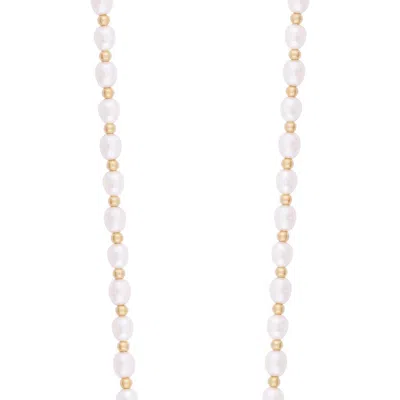 Simply Rhona Regal Peal Necklace In 18k Gold Plated Stainless Steel