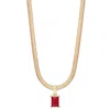 SIMPLY RHONA RUBY STONE HERRINGBONE CHAIN NECKLACE IN 18K GOLD PLATED STAINLESS STEEL