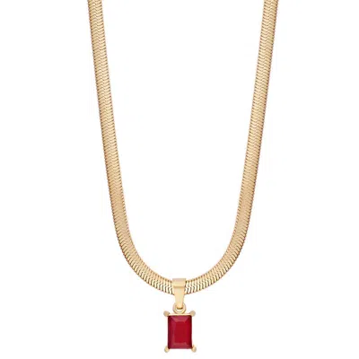 Simply Rhona Ruby Stone Herringbone Chain Necklace In 18k Gold Plated Stainless Steel