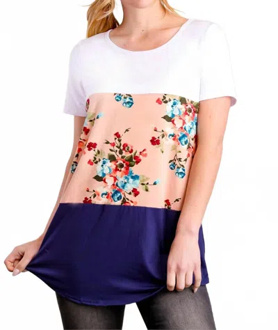 Simply Ruby Color Block Floral Long Tee In Multicolor