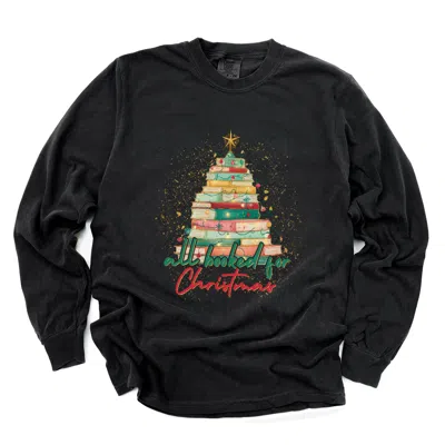 Simply Sage Market All Booked For Christmas Sparkle - Women's Garment Dyed Long Sleeve Graphic T-shirt In Black