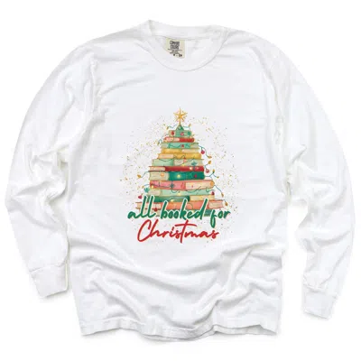 Simply Sage Market All Booked For Christmas Sparkle - Women's Garment Dyed Long Sleeve Graphic T-shirt In White